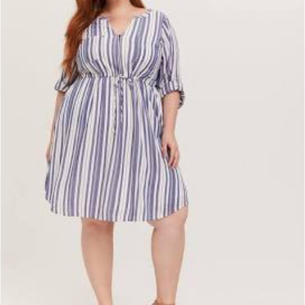 Torrid tie waste Striped Blue and White Women's Dress